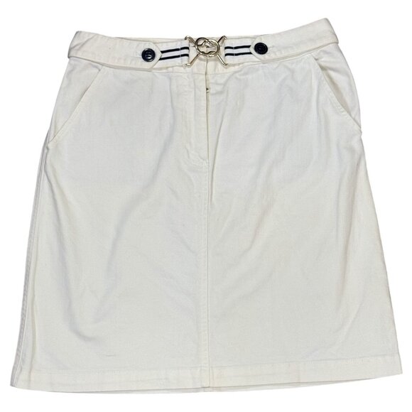 Womens Talbots Size 8 Solid White Denim Skirt With Pockets Straight Stretch - Picture 1 of 5